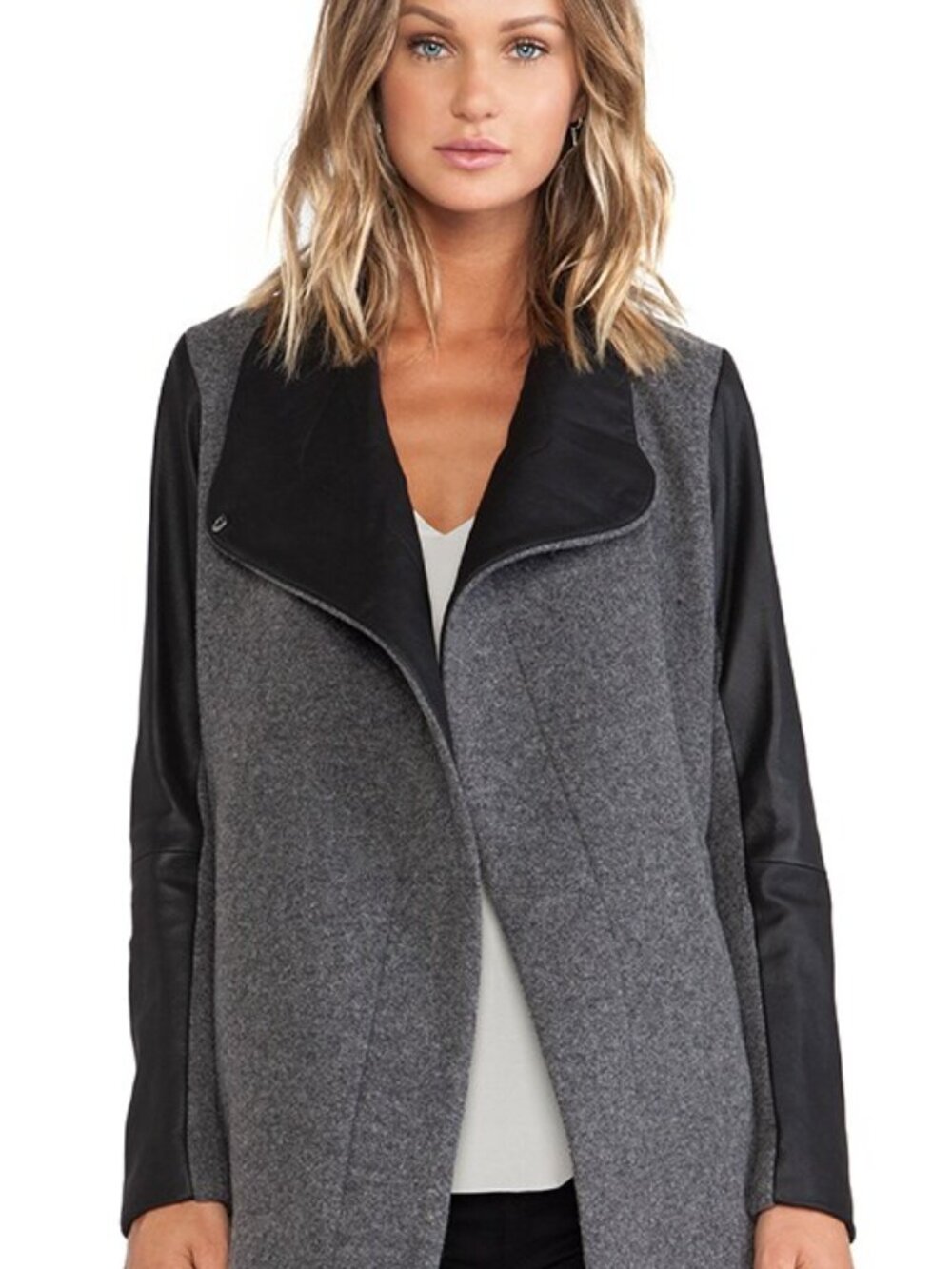 Theory Naomo Jacket in Charcoal | Virgin Wool & Leather | Whimsigoth Size S